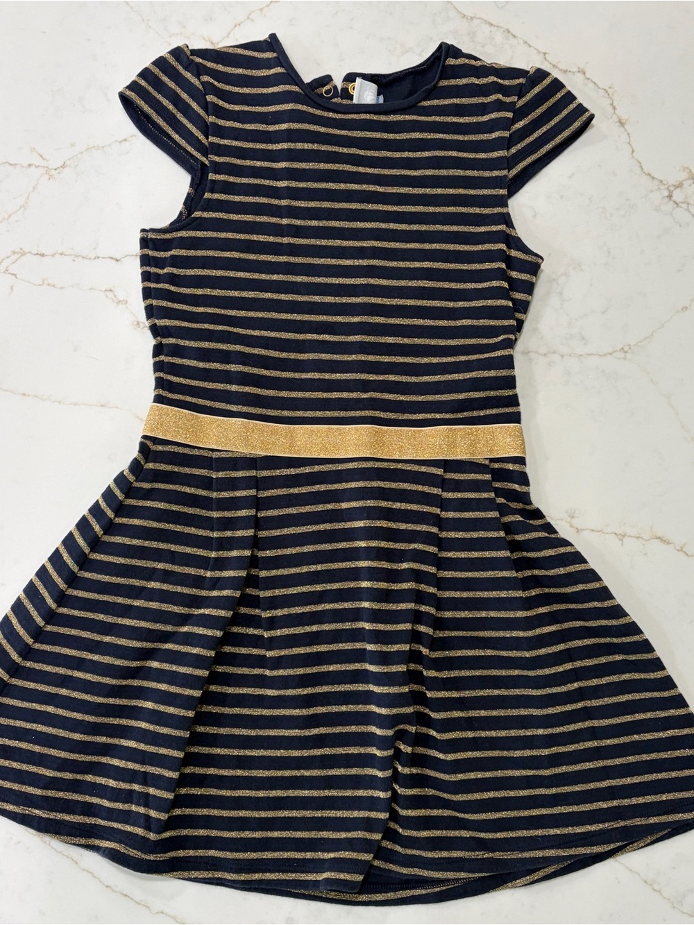 Petit Bateau Navy Gold Stripe Dress 10/140 cm Fits Girls 8/10 French